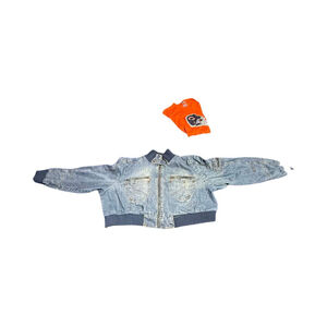 Women's MISS LILI Blue Jean Jacket Plus Size 2X with Navy Accents #826